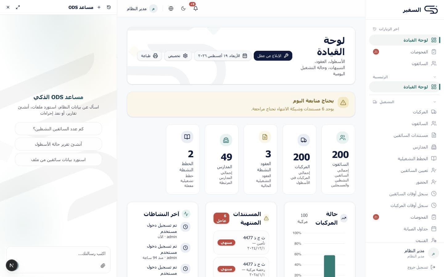 لقطة شاشة من لوحة المعلومات والتنبيهات